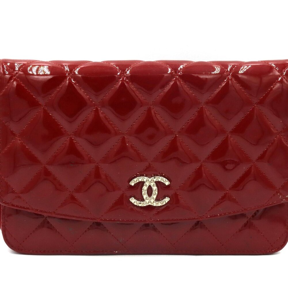 Chanel red patent leather mini single flap handbag